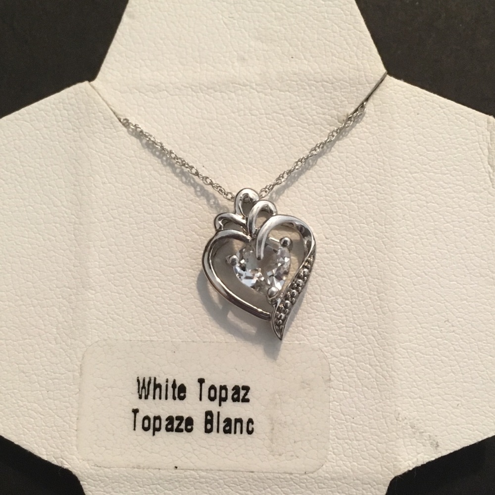 .925 Sterling White Topaz Heart Necklace